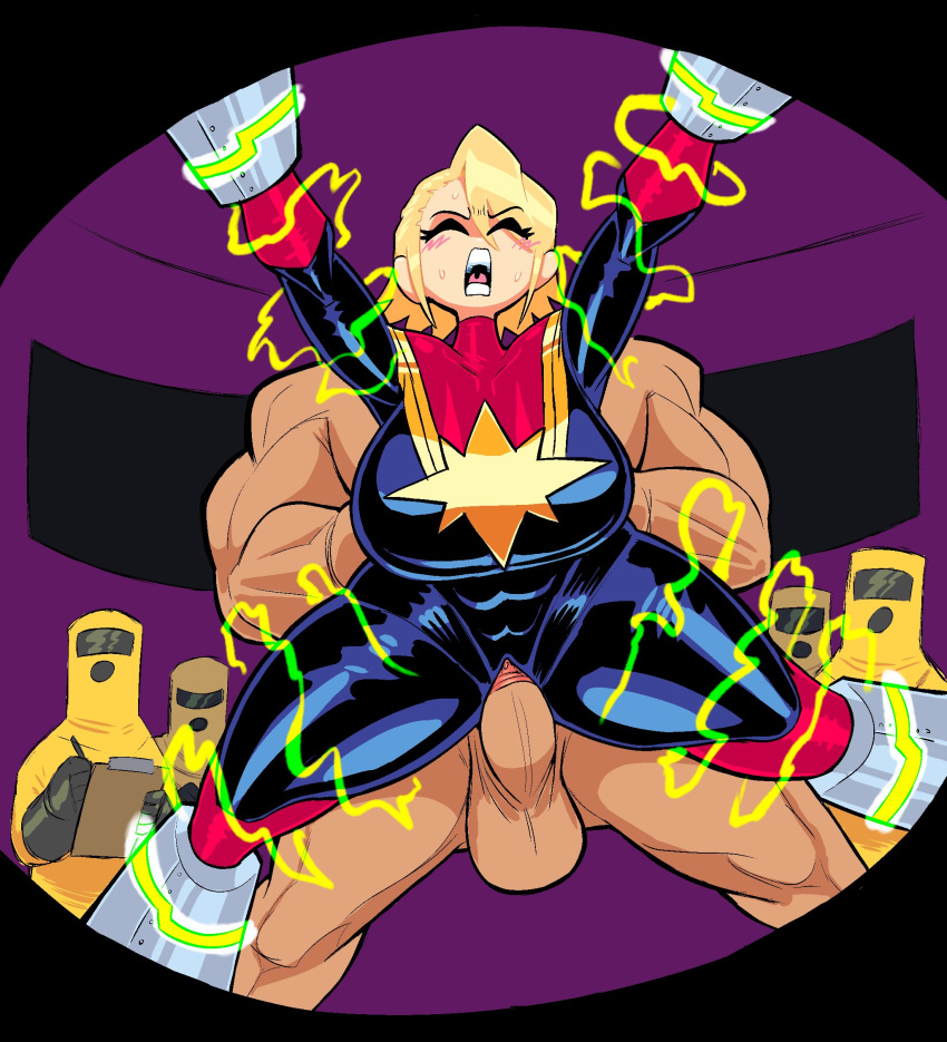 big_breasts blonde_hair bound bound_arms bound_legs captain_marvel carol_danvers closed_eyes huge_breasts light-skinned_female marvel marvel_comics muscular_male r**e scientist short_hair superheroine theguywhodrawsalot thick_thighs vaginal vaginal_penetration wide_hips