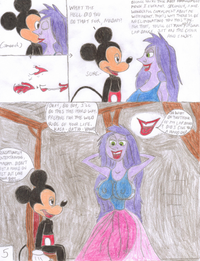 comic crossover disney disney_channel green_eyes kissing lipstick madam_mim mickey_mouse mouse purple_hair shrekrulez the_sword_in_the_stone tongue witch