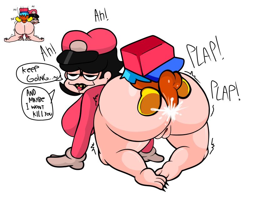 1boy 1boy1girl 1girl big_ass big_breasts big_thighs black_eyes black_hair boyfriend_(friday_night_funkin) claws doggy_position fat_ass feet friday_night_funkin friday_night_funkin_mod gloves goomba goomba_boyfriend hat jp20414(artist) lipstick mario_(series) mario_madness marios_madness nude pleasure_face reference_image sharp_teeth shirt thick thick_thighs tongue_out turmoil_(marios_madness) turmoilette_(pixel34guy)