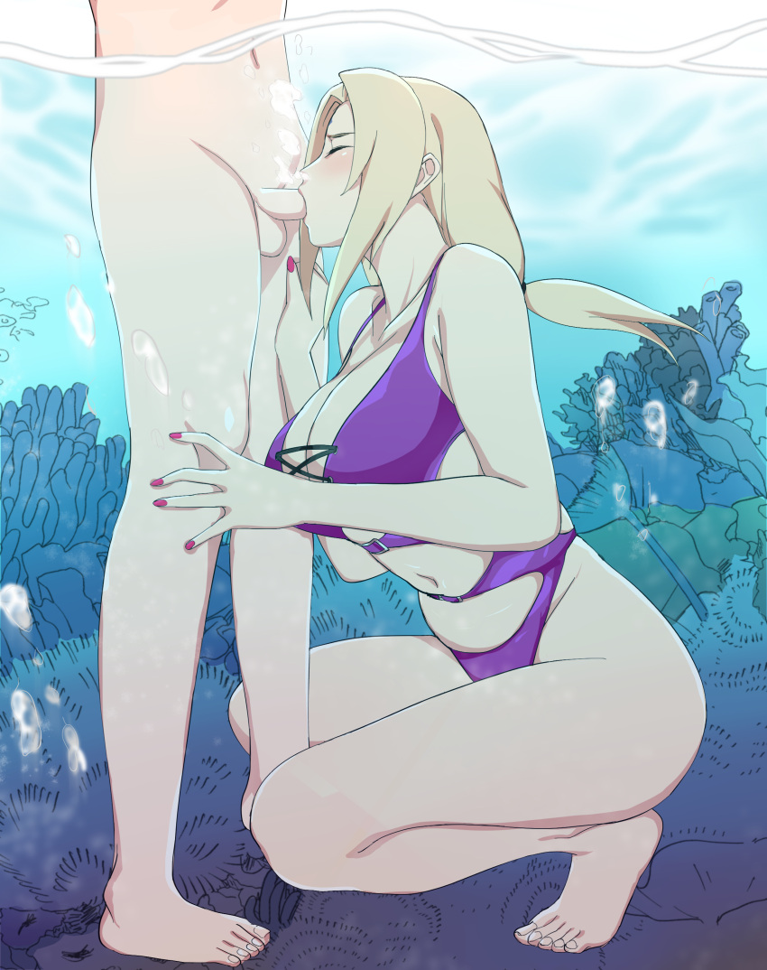 1boy 1girls air_bubbles barefoot big_breasts bikini cleavage closed_eyes clothed_female_nude_male feet fellatio fingernail_polish in_water lipstick makeup mature mature_female mature_woman nail_polish naruto naruto_(series) naruto_shippuden one-piece_bikini oral oral_sex partial_male penis penis_in_mouth pink_nails reofenja revealing_swimsuit sex side_view sideboob skinny_dipping squatting standing submerged sucking sucking_penis swimsuit tied_hair top_heavy tsunade twin_tails underwater underwater_fellatio underwater_sex voluptuous water