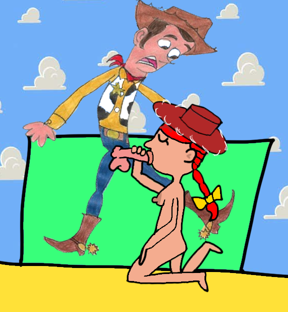 1boy 1girl 2024 breasts brown_eyes brown_hair closed_eyes cowboy cowboy_hat cowgirl cowgirl_hat disney eyebrows eyelashes feet jessie_(toy_story) l lipstick male nipples nude_female penis penis_in_mouth pixar ponytail red_hair sideboob sitting testicle toy_story woody_pride