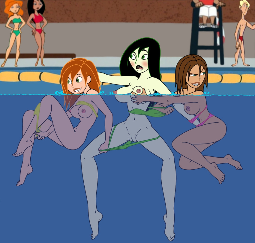 3girls assisted_exposure bikini blush bonnie_rockwaller dark_hair disney disney_channel exhibitionism female_only gagala human innie_pussy kim_possible kimberly_ann_possible multiple_girls nipples phillipthe2 public public_nudity public_sex pussy shego skinny_dipping straight_hair swimming underwater undressing water yuri