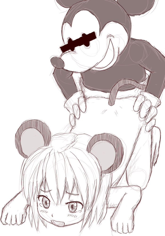 disney mickey_mouse monochrome nazrin rough_sketch sketch tagme touhou white_background