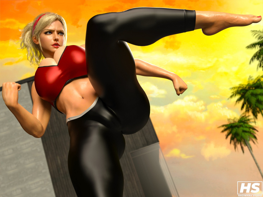 1girl 3d alluring ass athletic_female big_breasts blonde_hair female_abs female_only fit_female hagiwara_studio headband high_res high_resolution lidia_sobieska namco polish polish_female ponytail prime_minister sports_bra sportswear tekken tekken_8 thick_thighs tights