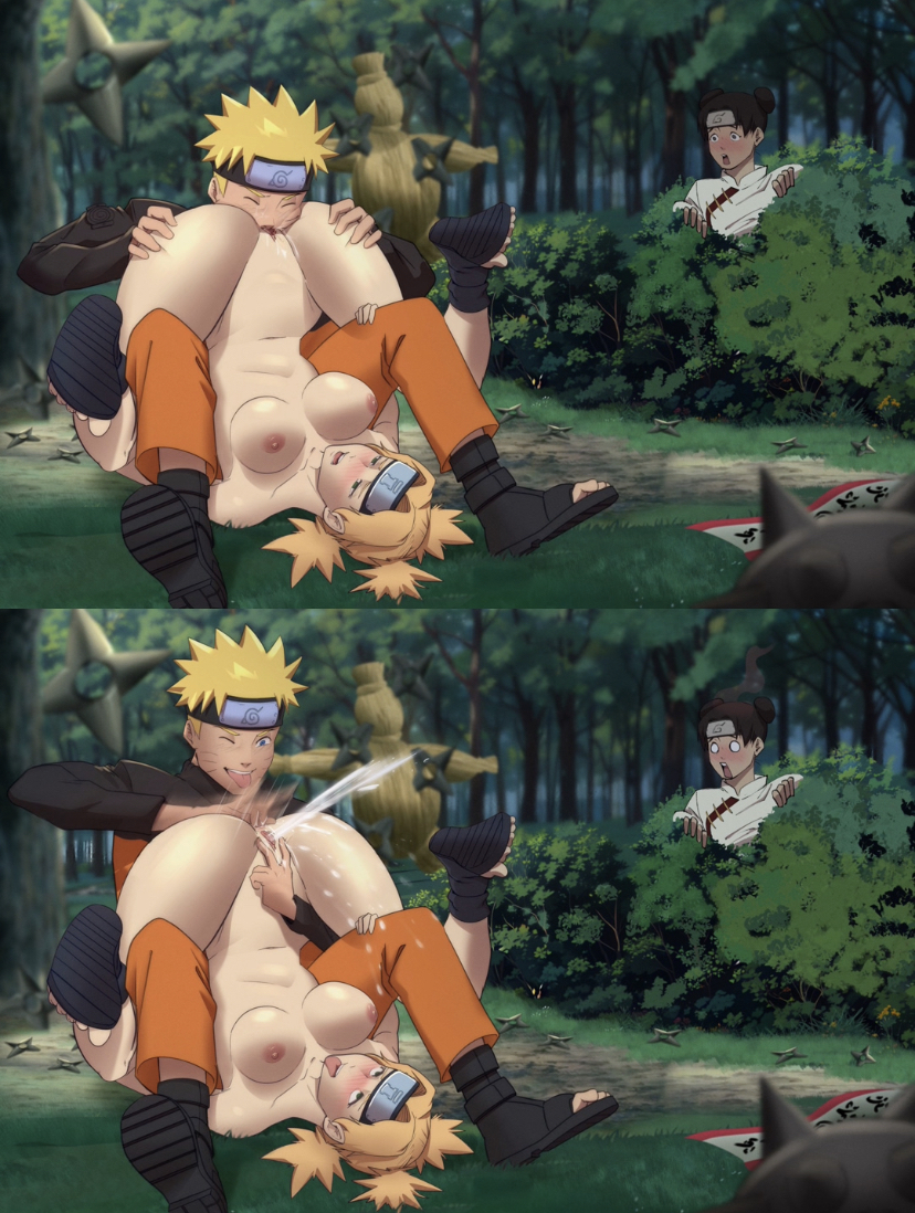 1boy 2_girls after_battle ahe_gao black_hair blonde_hair blue_eyes blush breasts caught caught_in_the_act climax closed_eyes cuckquean ejaculation female_ejaculation fingering fingering_ass high_res multiple_girls naruto naruto_(series) naruto_shippuuden naruto_uzumaki ninja nipples non-web_source nude one_eye_closed oral peeping pussy sex shuriken spiked_hair squirting surprised temari temari_(naruto) tenten tenten_(naruto) tongue tongue_out weapon zanzagen