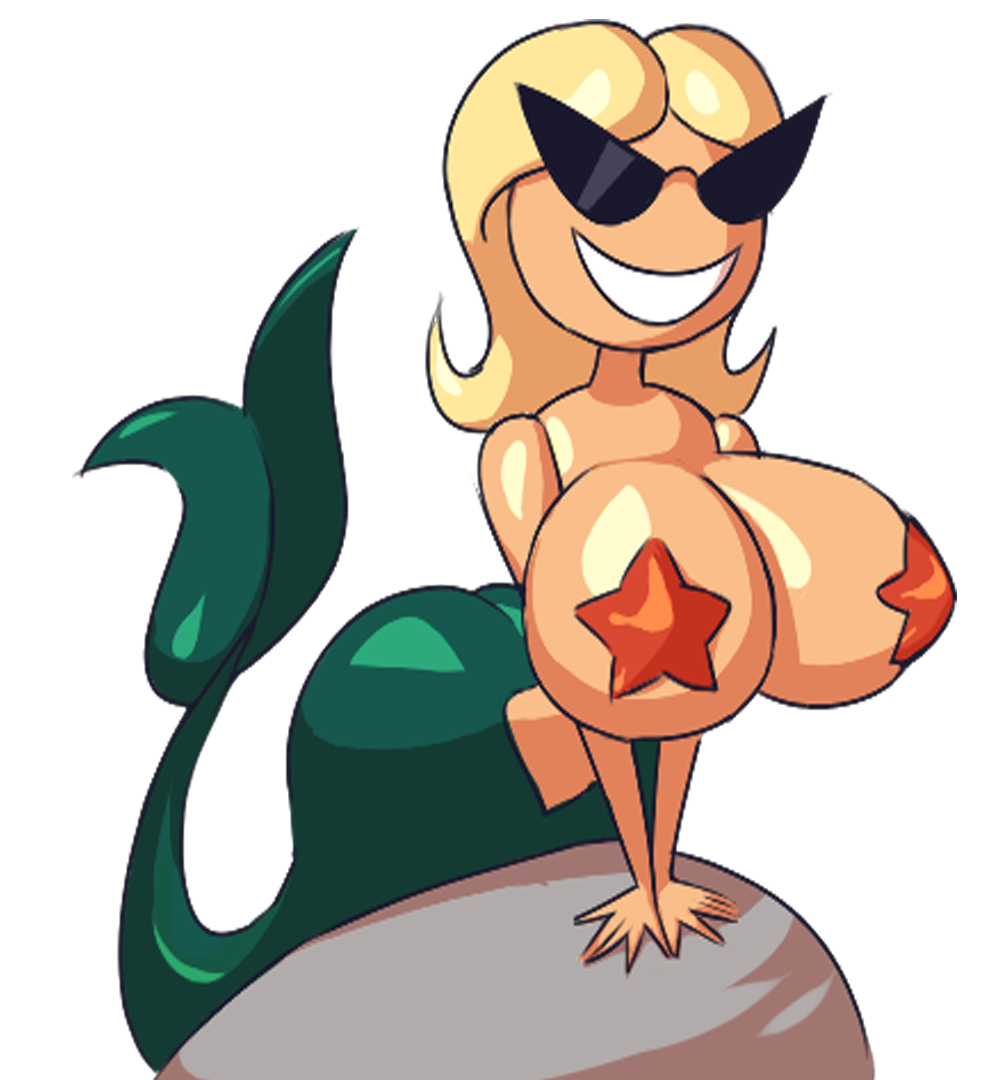 1girl 1girl big_breasts blonde blonde_hair disney grin knick_knack mermaid noonun pasties pixar png rock short_hair starfish starfish_pasties sunglasses sunny_atlantis white_background