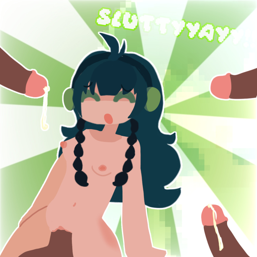 1girls 4boys accurate_art_style ahoge artstyle_imitation black_hair black_penis braid breasts bruised_ass closed_eyes cum cum_drip cum_outside dark-skinned_male enjoying_rape green_background green_eyes headphones ibispaintx interracial lineless_art male/male/male/male/female peenfurmich pussy quartet raped sadi1v sadieyayy sex simple_drawing simple_shading small_breasts tagme vaginal vaginal_penetration vaginal_sex white-skinned_female