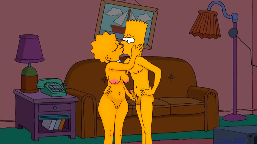 bart_simpson big_breasts brother_and_sister foreplay incest kissing large_areolae lisa_simpson lisalover standing the_simpsons