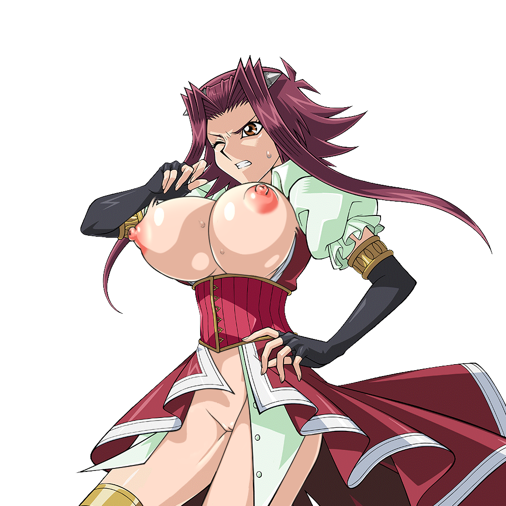 aki_izayoi akiza_izinski big_breasts bimbo bottomless breasts breasts_out_of_clothes breasts_outside functionally_nude gigantic_breasts huge_breasts huge_nipples izayoi_aki large_breasts nipples no_panties pointless_clothes pointless_clothing pussy red_hair topless useless_clothes useless_clothing yu-gi-oh! yu-gi-oh!_5d's yu-gi-oh!_duel_links