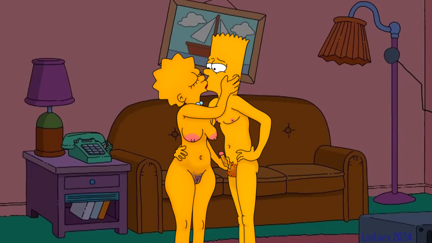 bart_simpson big_breasts brother_and_sister foreplay incest kissing large_areolae lisa_simpson lisalover pubic_hair standing the_simpsons