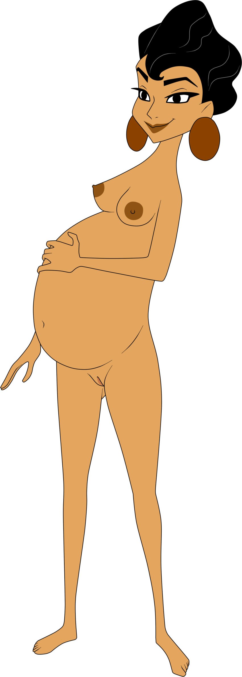 1girl 1girl 1girl accurate_art_style barefoot belly big_belly black_eyes black_hair black_hair_female breasts canon_pregnancy chicha_(disney) dark-skinned_female dark_skin disney earrings earrings_only hairless_pussy hand_on_belly hyper_belly latina lionprideart nipples nude nude_female pregnant pregnant_female the_emperor's_new_groove transparent_background white_background