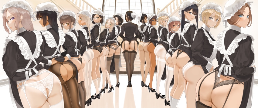 15girls big_breasts bubble_butt cleavage horny inviting_to_sex looking_at_viewer maid maid_uniform stockings teasing thick_thighs throtem undressing