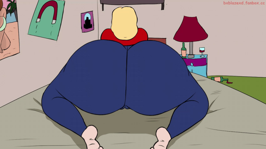 1girl adult_swim animated anus_outline ass barefoot bed bedroom beth_smith big_ass blaze_(artist) blonde_hair bouncing_ass bubble_butt cameltoe clothing dat_ass fat_ass female female_only gif huge_ass indoors jiggling_ass large_ass milf pants rick_and_morty shirt solo thick_ass thick_thighs twerking wide_hips