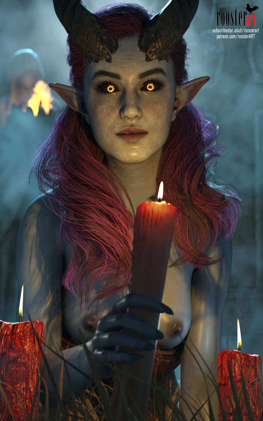 10:16 1girl 1girl 1girl 1girs 3d 3d_(artwork) 4k alfira alfira_(baldur's_gate) baldur's_gate_3 breasts breasts breasts candle cemetery creepy dark-skinned_female erect_nipples female_focus freckles freckles_on_face glowing_eyes halloween horns long_hair looking_at_viewer nipples patreon patreon_username pointy_ears red_candle roosterart solo_female spooky video_game video_game_character video_game_franchise