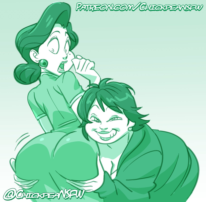 1girl 2023 2_girls ass ass_grab ass_worship aunt_and_niece bbw big_ass big_ass business_suit chickpea cleavage clothed disney earrings female_only grabbing_ass gradient_background green_background green_theme huge_ass huge_ass incest lily_(turning_red) lily_lee lipstick milf ming_lee monochrome motion_lines pixar sfw simple_background smile surprised turning_red yuri