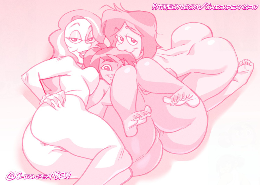 2023 3_girls anus barefoot bbw bedroom_eyes big_ass big_ass big_nose chickpea completely_nude disney disney_channel feet fiona_davenport gradient_background hand_on_hip huge_ass huge_ass jewish_female leah_stein-torres looking_at_viewer milf monochrome nude nude on_back pink_background pink_theme pussy_peek sharon_mcgee simple_background smile soles thai the_ghost_and_molly_mcgee toes uncensored