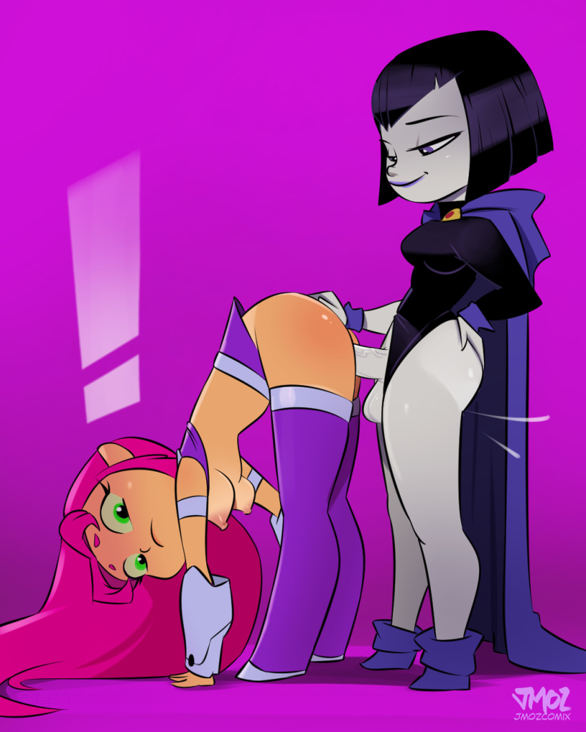 1futa 1girl balls big_ass big_breasts big_penis breasts cartoon_network clothed clothing dc dc_comics duo erection female futanari futanari_on_female humanoid humanoid_penis jmoz jmoz_comix koriand'r patreon penis raven_(dc) standing starfire teen_titans teen_titans_go