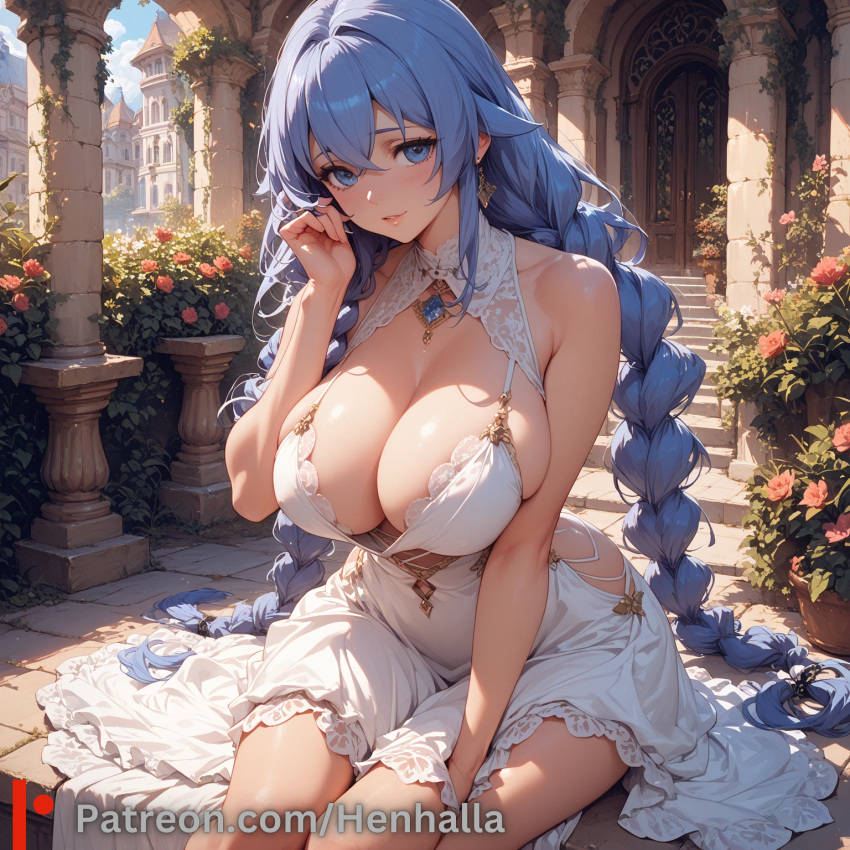 1girl 1girls bedroom big_breasts blue_eyes breasts dress henhalla mai migurdia_roxy sakurajima_mai solo_female young younger_female