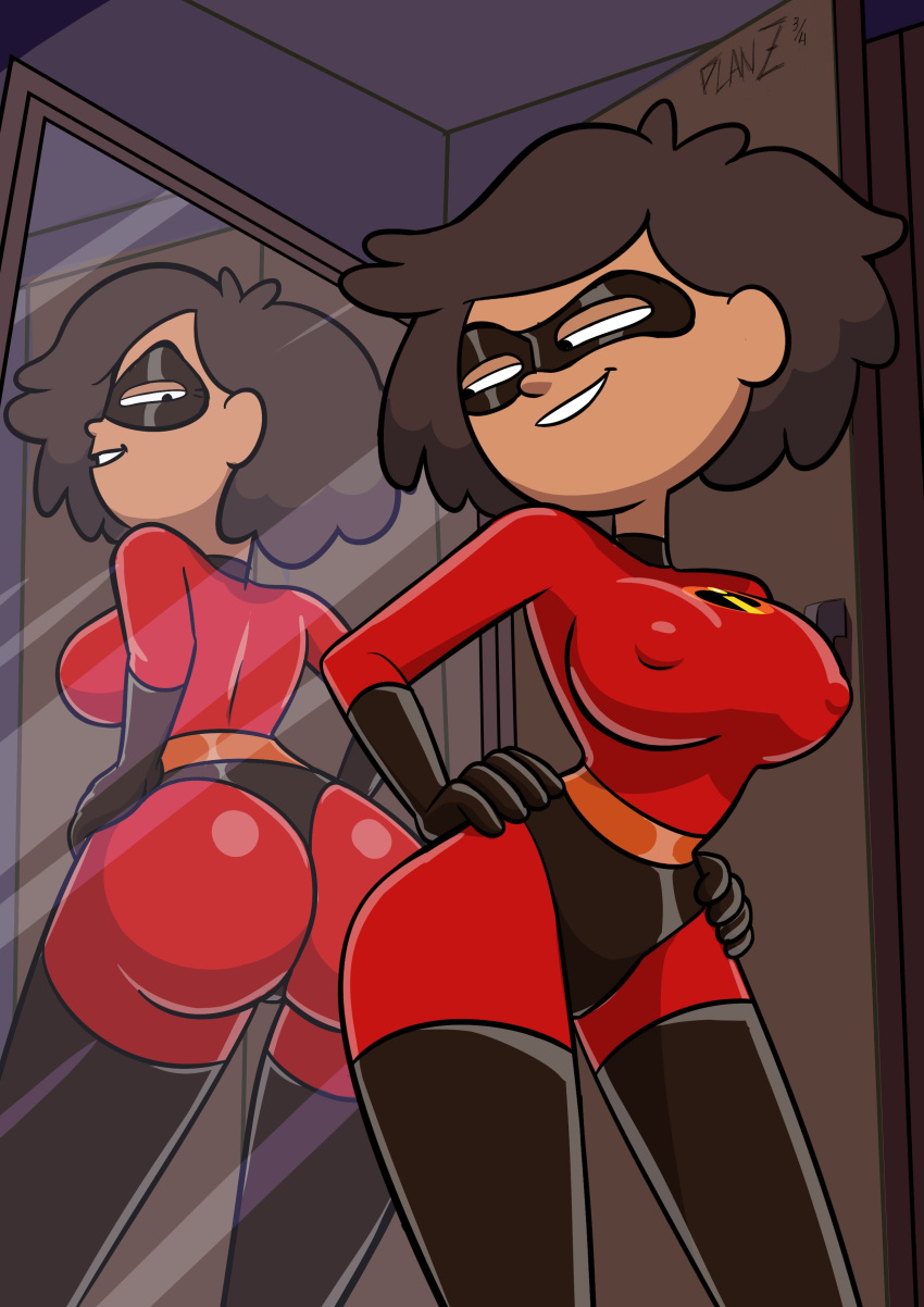 1girl 1girls amphibia ass cosplay crossover_cosplay elastigirl_(cosplay) female_only helen's_ass_check mirror mrs._boonchuy oum_boonchuy planz34 reflection smooth_skin tagme