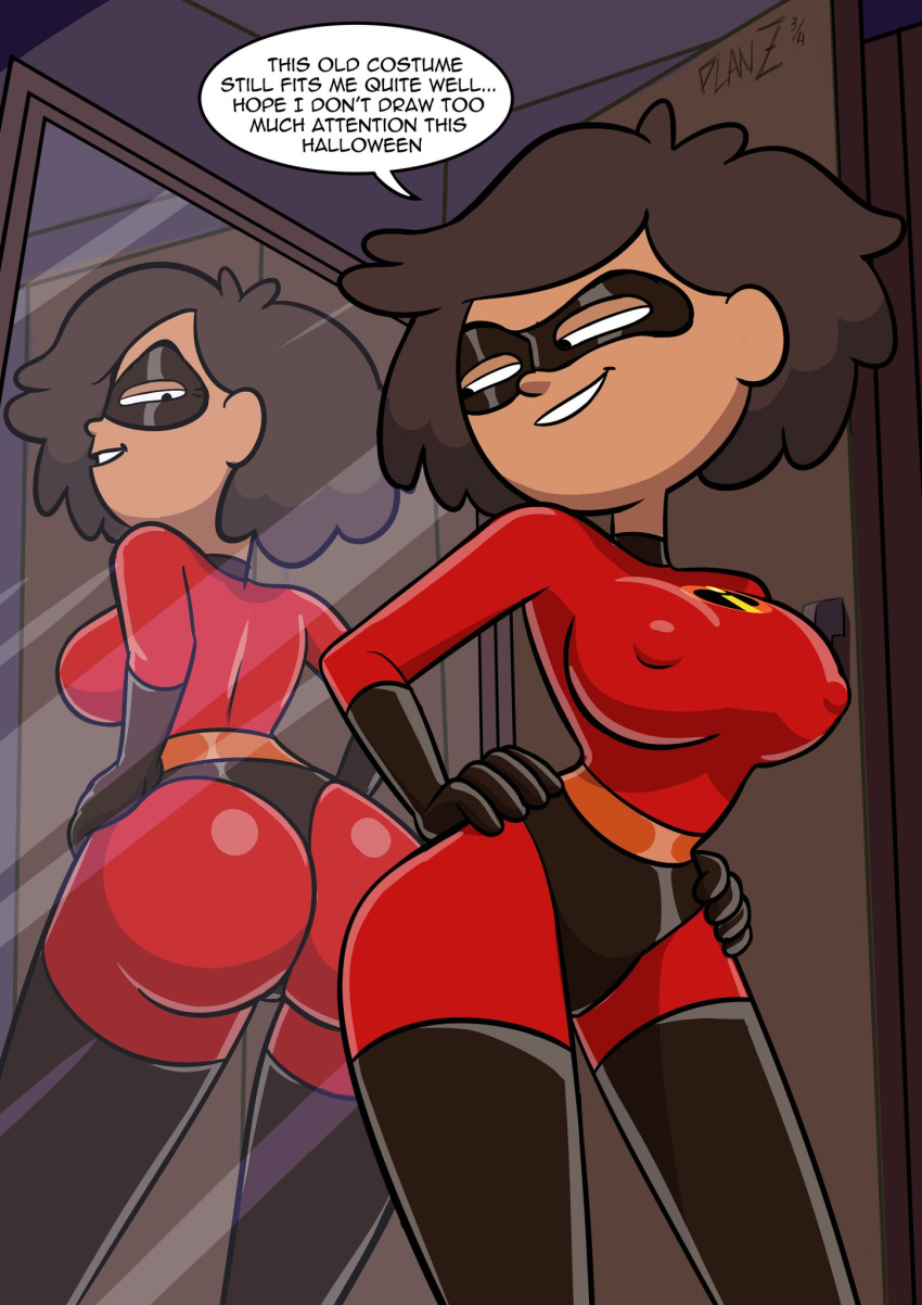 amphibia ass big_ass cosplay crossover_cosplay disney disney_channel disney_xd elastigirl_(cosplay) elastigirl_ass_redraw helen's_ass_check large_ass milf mirror mrs._boonchuy oum_boonchuy pixar planz34 smooth_skin superheroine the_incredibles