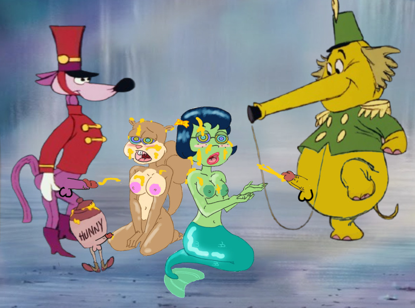 2024 2_girls breasts bukkake crossover disney edit furry glasses green_skin heffalumps_and_woozles honey honey_on_breasts honey_on_face kaa_eyes lipstick mermaid mermaid_tail navel nickelodeon nipples paramount_pictures princess_mindy_(spongebob) sandy_cheeks scalie spongebob_squarepants squirrel tongue winnie_the_pooh