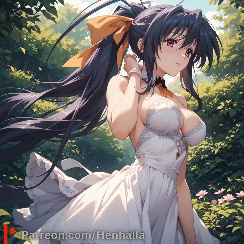 1girl 1girls ai_generated akeno big_breasts breasts dress henhalla himejima himejima_akeno solo_female young younger_female