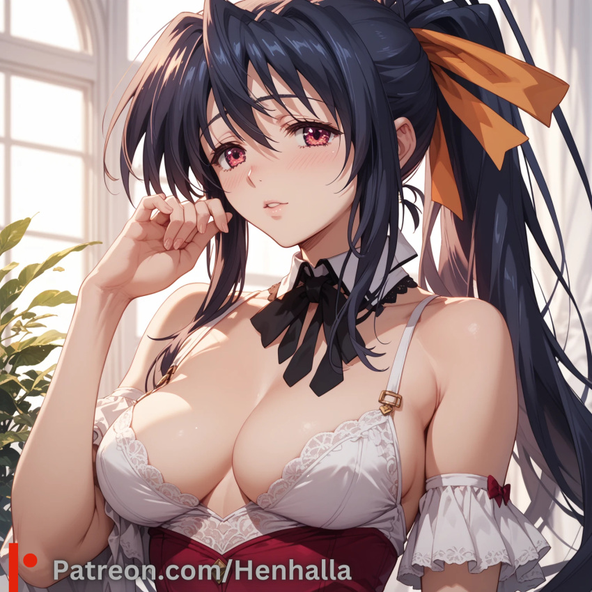 1girl 1girls ai_generated akeno big_breasts breasts dress henhalla himejima himejima_akeno solo_female young younger_female