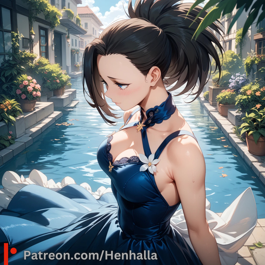 1girl 1girls ai_generated big_breasts breasts dress henhalla momo solo_female yaoyorozu_momo young younger_female