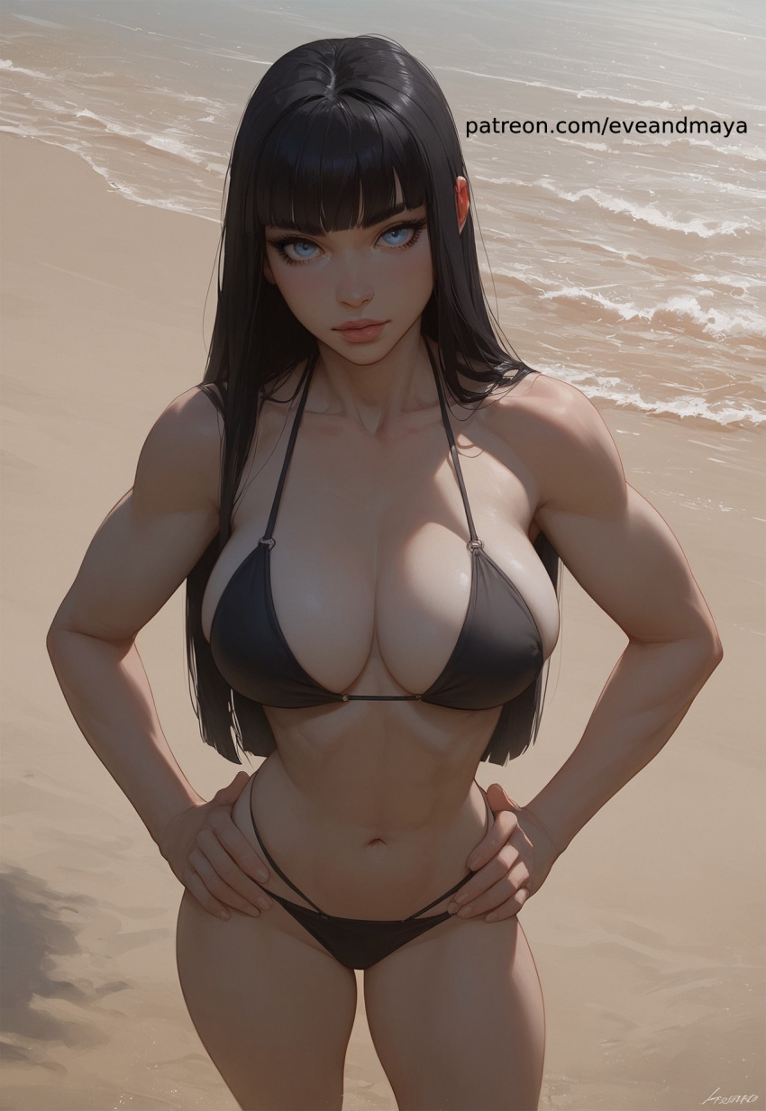 1girl ai ai_generated ai_women arms bare bare_legs bare_shoulders bare_thighs beach big_breasts big_breasts bikini black_hair black_panties bra cat_stretch eveandmaya fat_ass fireworks fit_female hand_bra hot long_hair looking_at_viewer muscle muscular muscular_female new_year newyear nude nude_female panties panties_only patreon pleasure_face pose sexy sexy.ai swimsuit swimwear tease thick_thighs wardrobe_malfunction