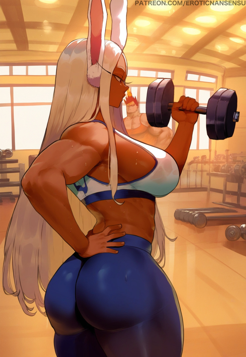 1girl ai_generated big_breasts bunny_ears dark-skinned_female dark_skin eroticnansensu gym gym_clothes miruko my_hero_academia rabbit_ears rabbit_girl rumi_usagiyama