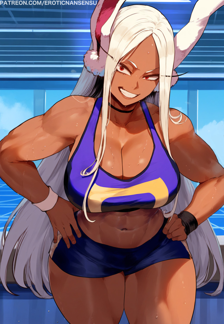 1girl ai_generated big_breasts bunny_ears dark-skinned_female dark_skin eroticnansensu gym gym_clothes miruko my_hero_academia rabbit_ears rabbit_girl rumi_usagiyama