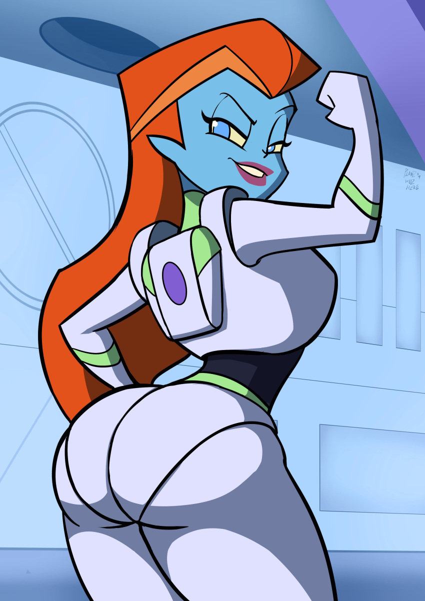 1girl 2d alien alien_girl ass big_ass blue-skinned_female blue_body blue_eyes blue_skin bodysuit bubble_ass bubble_butt buzz_lightyear_of_star_command curvaceous curvy curvy_body curvy_female disney disney_channel female_only huge_ass large_ass lips looking_at_viewer looking_back mira_nova orange_hair planz34 pose posing space_ranger spacesuit thick_ass