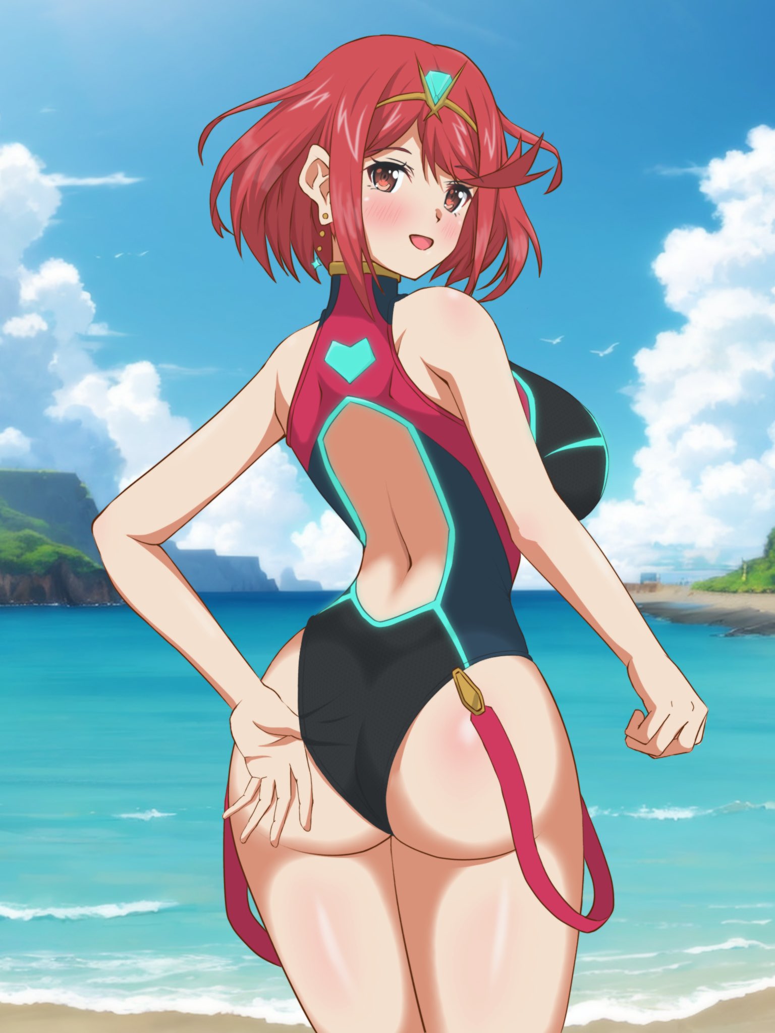 1girl 2d alluring big_breasts female_focus female_only feminine flagman_11 flagman_11_(artist) hata_(pixiv10403940) heroine milf nintendo one-piece_bikini pyra swimsuit tagme xenoblade_(series) xenoblade_chronicles_2