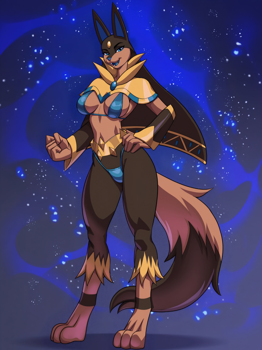 1girl alanscampos alanscampos_(artist) anubis_(palworld) big_ass big_breasts bikini canine cute fluffy_tail long_ears long_tail mask seductive sexy