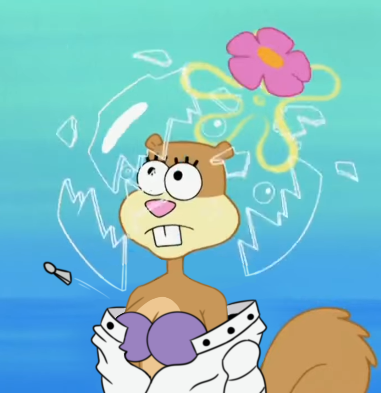 1girl anonymous_artist big_breasts bikini_top breasts female female_focus female_only furry furry_only imminent_drowning nickelodeon sandy_cheeks screenshot_edit solo spongebob_squarepants squirrel tagme underwater