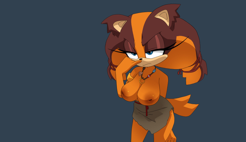 1girl 1girl 1girl 2023 absurd_res alternate_breast_size animal_girl annoyed annoyed_expression anthro areola badger badger_ears badger_girl badger_humanoid badger_tail bead_necklace beads big_areola big_breasts big_nipples black_nose blue_eyes bracelet breasts brown_body brown_fur brown_hair brown_nipples clothed clothes clothing color colored coolerinker dr._pizza_boi ear eyebrows eyelashes eyes female_focus female_only fingers flat_nose full_body full_color fur furry furry_breasts furry_ears furry_female furry_only furry_tail gold_armlet gold_bracelet gold_ring golden_ring hair high_res huge_breasts humanoid inker_comics inkershike inverted_nipples long_hair mammal mouth multicolored_body multicolored_fur multicolored_hair mustelid musteline muzzle navy_blue_eyes necklace nipples no_bra no_humans nose nose_picking orange_body orange_fur orange_hair orange_nipples orange_tail pinup ragged_clothing rags ring ring_necklace seashell seashell_necklace sega short_ears simple_background skirt sole_female solo_female sonic_boom sonic_the_hedgehog_(series) sticks_the_badger sticks_the_jungle_badger sticks_the_tejon tail tan_ears tan_fur tan_muzzle textless topless topless_anthro topless_female topless_humanoid twin_tails two_tone_body unimpressed