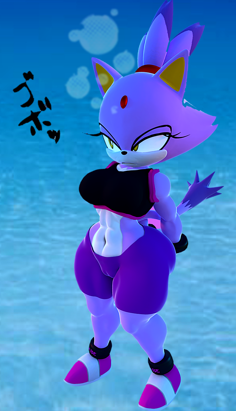 1girl 3d 3d_(artwork) air_bubbles anthro asphyxiation big_breasts blaze_the_cat breasts bubbles cameltoe clothed crop_top domestic_cat drowning female furry navel peril sega shoes shorts solo sonic_(series) sonic_the_hedgehog_(series) suffocation sushikawa_sujiemon tight_clothing underwater underwater_peril water water_torture weights