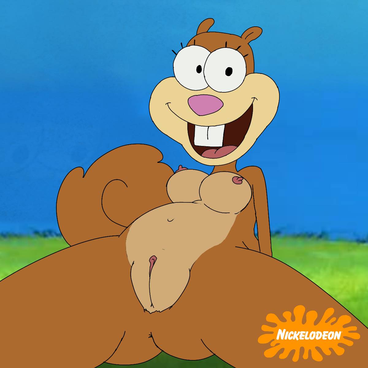 1girl breasts brown_body buckteeth furry legs_apart nickelodeon nude nude parody pussy sandy_cheeks spanky15 spongebob_squarepants squirrel tail