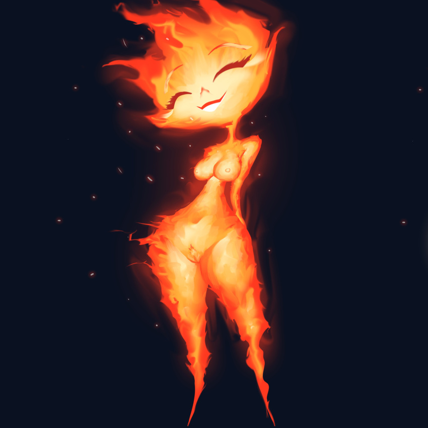 1girl 1girl 2024 absurd_res accurate_art_style areola breasts closed_eyed completely_nude completely_nude_female coolerinker disney elemental_(pixar) elemental_creature elemental_humanoid ember_lumen fire fire_body fire_creature fire_humanoid full_body happy high_res humanoid inker_comics inkershike naked_female navel not_furry nude nude_female pixar pussy smile standing