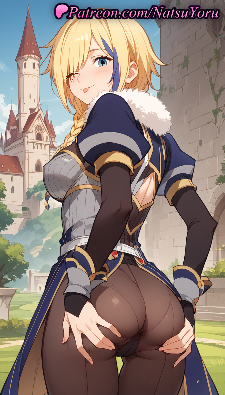 2025 ai_generated anime anime_style anus armor asian ass ass_grab ass_support back back_cutout bangs big_breasts blonde_hair blue_eyes blue_hair blue_sky blush braid breasts brown_pantyhose bust cameltoe castle claire_(konosuba) clothing_cutout cloud cowboy_shot day female_focus from_behind fur_collar fur_trim gloves grabbing_own_ass grass hair_over_one_eye hands_on_own_ass hentai high_quality high_res high_resolution juicy_butt kono_subarashii_sekai_ni_shukufuku_wo! long_hair long_sleeves looking_at_viewer looking_back medium_breasts multi-colored_hair multicolored_hair natsuyoru one_eye_closed outside panties panties_under_pantyhose pants pantyhose pantylines patreon puffy_short_sleeves puffy_sleeves seamed_legwear short_sleeves single_braid sky smile spread_anus spread_ass spread_pussy_under_clothes stable_diffusion standing streaked_hair thigh_gap tongue tongue_out underwear voluptuous voluptuous_female