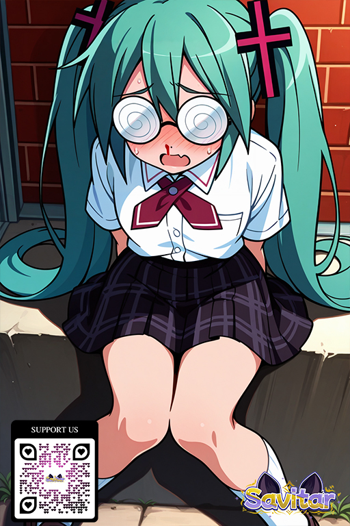 1girl 1girl 1girl @_@ ahoge ai_generated aqua_hair arms_behind_back bangs black_clothes black_footwear black_skirt b***d blush bow breasts brown_footwear clothing coke-bottle_glasses collared_shirt cross eyewear fang footwear full_body glasses green_hair hair_between_eyes hair_ornament hair_ribbon indoors kneehighs knees_together_feet_apart legwear littlehentai loafers long_hair looking_at_viewer miku_hatsune miniskirt neck_tie neckwear nosebleed open_mouth plaid plaid_skirt pleated_skirt red_necktie ribbon round_eyewear savitar savitar_(artist) school_uniform shirt shoes short_sleeves skirt slip-on_shoes socks standing sweatdrop tied_hair twin_tails uniform very_long_hair vocaloid white_legwear white_shirt white_socks x_hair_ornament